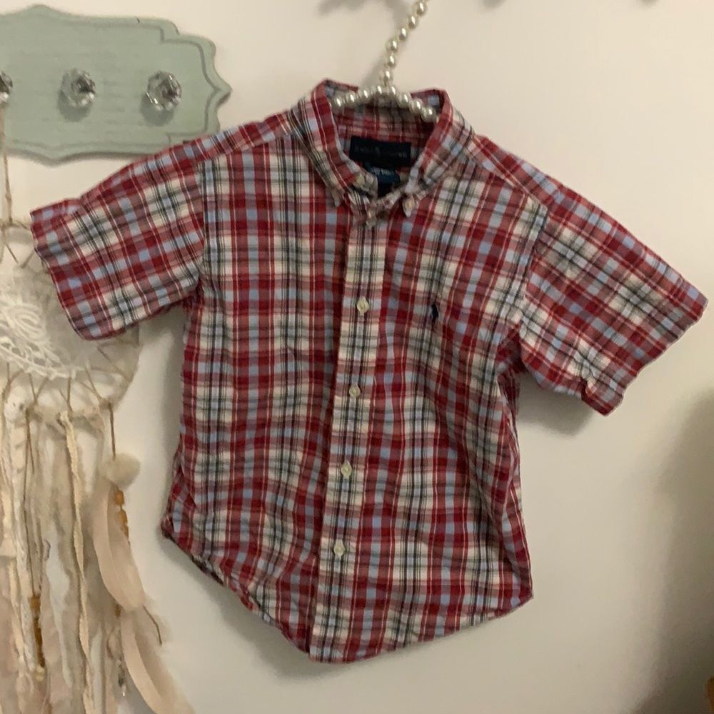Polo Ralph Lauren Boys Plaid Button Down Shirt Size 4 100% Cotton Short Sleeve